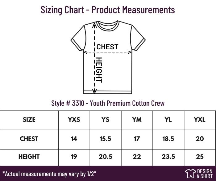 3310 - Next Level Youth Premium Cotton Crew Size Chart