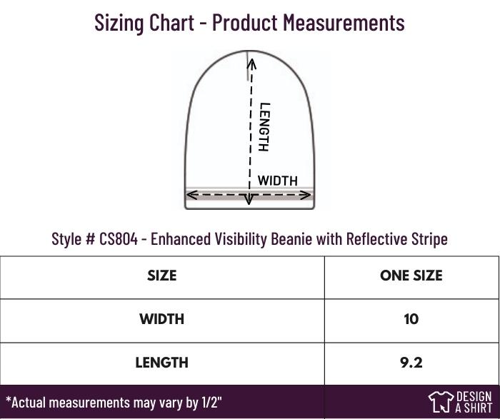 CS804 - CornerStone Lined Visibility with Reflective Stripes Beanie Size Chart