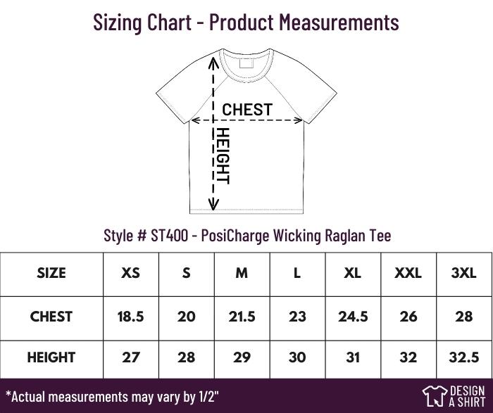 ST400 - Sport-Tek PosiCharge Tri-Blend Wicking Raglan Tee Size Chart