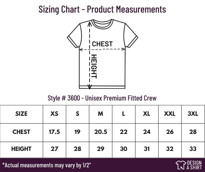 3600 - Next Level Unisex Premium Fitted Crew Size Chart