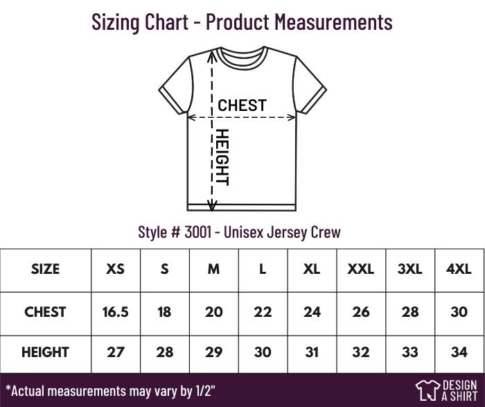 3001 - Bella Canvas Unisex Jersey Crew Size Chart