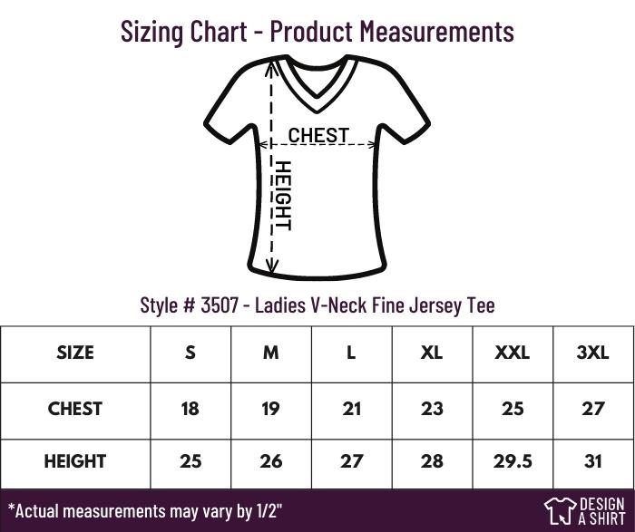 3507 - LAT Ladies V-Neck Fine Jersey Tee Size Chart