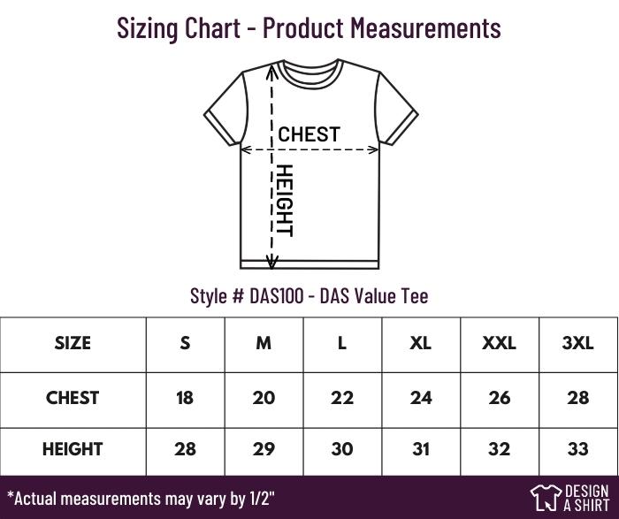 DAS100 - DesignAShirt DAS Value Tee Size Chart