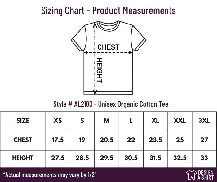 AL2100 - Allmade Unisex Organic Cotton Tee Size Chart