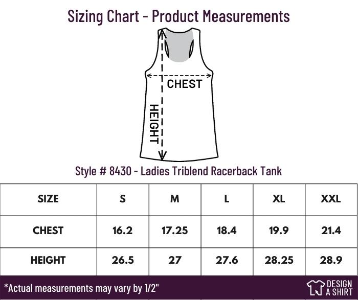 8430 - Bella Canvas Ladies' Triblend Racerback Tank Size Chart