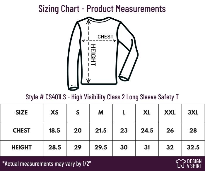 CS401LS - CornerStone ANSI 107 Class 2 Safety Long Sleeve Size Chart