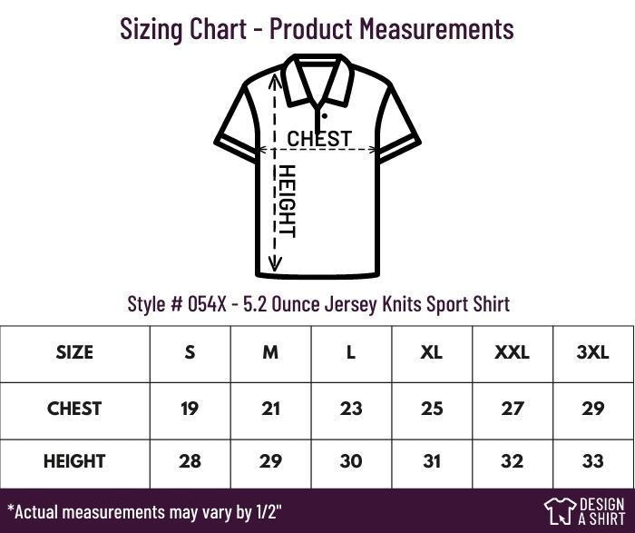 054X - Hanes EcoSmart 50/50 Sport Shirt Size Chart