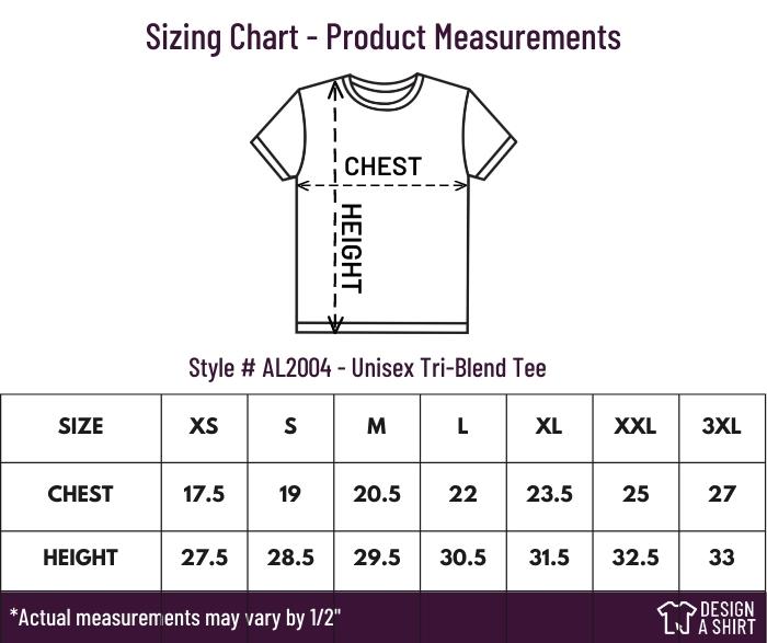 AL2004 - Allmade Unisex Tri-blend Tee Size Chart